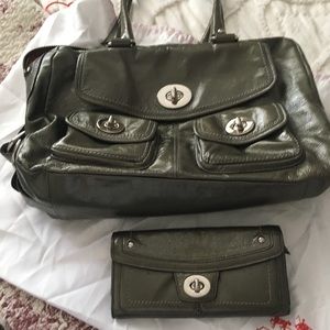 Authentic Coach Gray Handbag and Wallet w/ Duster